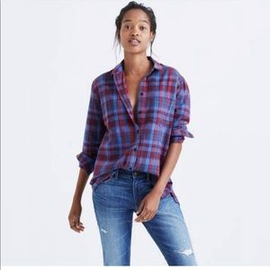 Madewell Blue Flannel Oversized Ex-boyfriend Shirt
